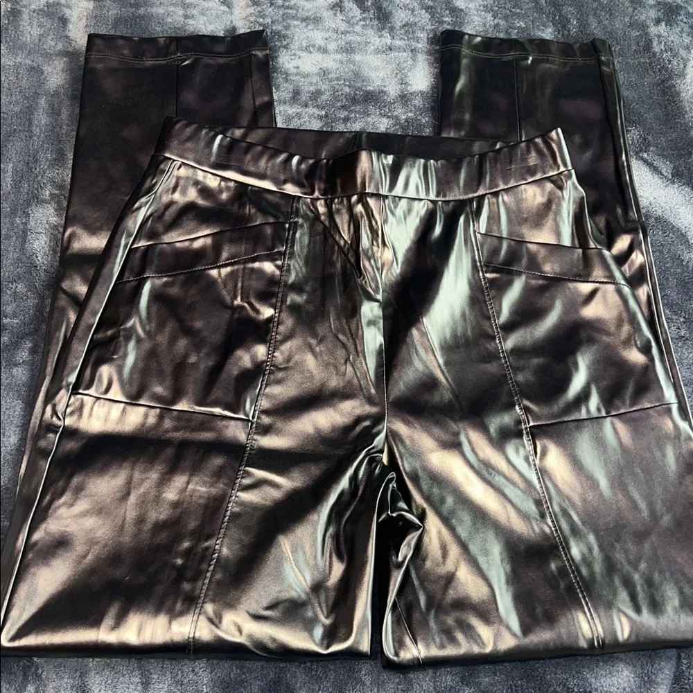 Halston Size Small Womens Pants Black Faux Leather Straight Leg Trousers